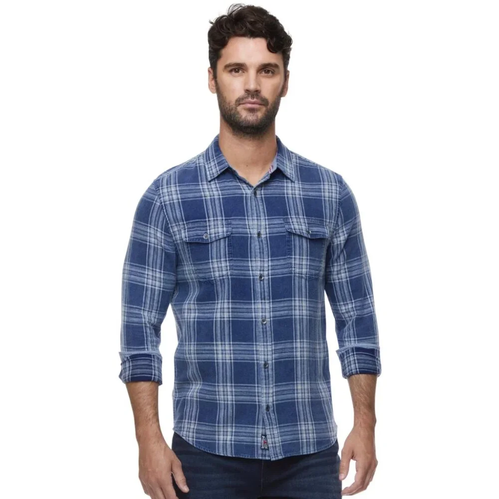 Flag & Anthem Stockbridge Vintage Washed Shirt – Navy/Grey - Picture 2 of 3